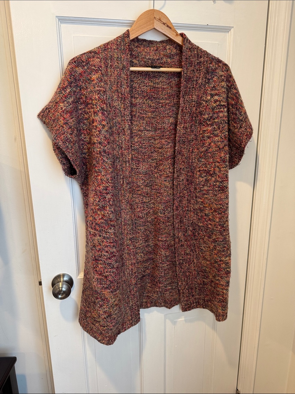 Theory Multicolor Open-Front Knit Short-Sleeve Cardigan